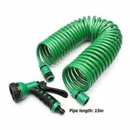 Hydrofarm PVC coil hose 15m with water gun for watering and washing cars