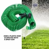 Hydrofarm PVC coil hose 15m with water gun for watering and washing cars