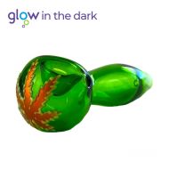 Pipă de sticlă cu frunză verde 10cm